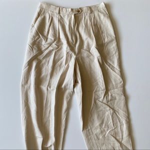Ralph Lauren Cream Silk Cuff High Waist Pants 14